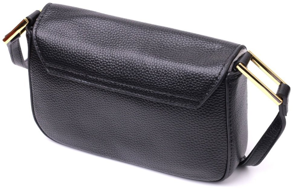 Черная женская плечевая сумка горизонтального типа из фактурной кожи Vintage 2422391