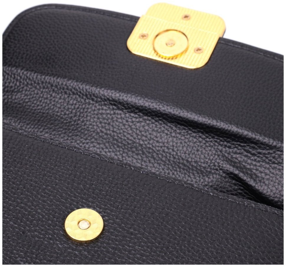 Чорна жіноча плечова сумка горизонтального типу з фактурної шкіри Vintage 2422391