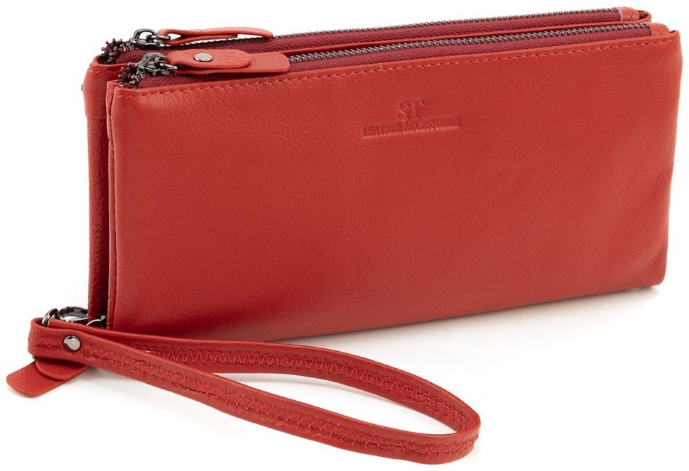 Кожаный женский кошелек-клатч красного цвета с ремешком на запястье ST Leather 90828 фото №1 Кожаный женский кошелек-клатч красного цвета с ремешком на запястье ST Leather 90828 modnotak фото №1