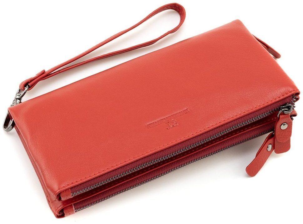 Кожаный женский кошелек-клатч красного цвета с ремешком на запястье ST Leather 90828 фото №3 Кожаный женский кошелек-клатч красного цвета с ремешком на запястье ST Leather 90828 modnotak фото №3