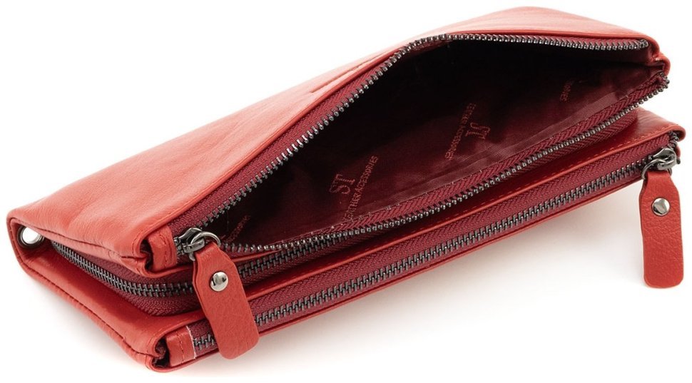 Кожаный женский кошелек-клатч красного цвета с ремешком на запястье ST Leather 90828 фото №5 Кожаный женский кошелек-клатч красного цвета с ремешком на запястье ST Leather 90828 modnotak фото №5