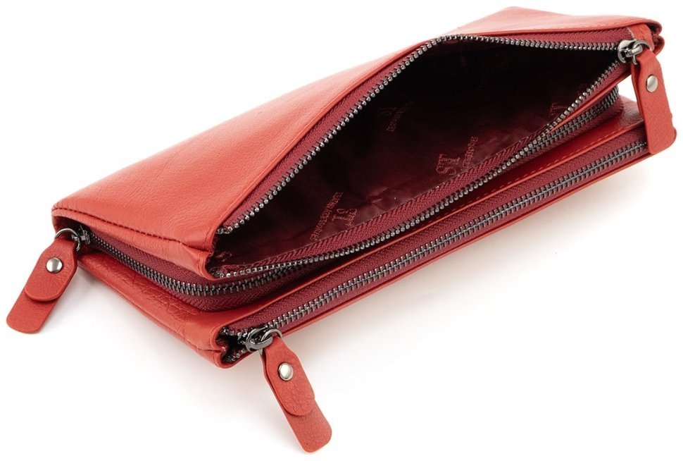 Кожаный женский кошелек-клатч красного цвета с ремешком на запястье ST Leather 90828 фото №6 Кожаный женский кошелек-клатч красного цвета с ремешком на запястье ST Leather 90828 modnotak фото №6