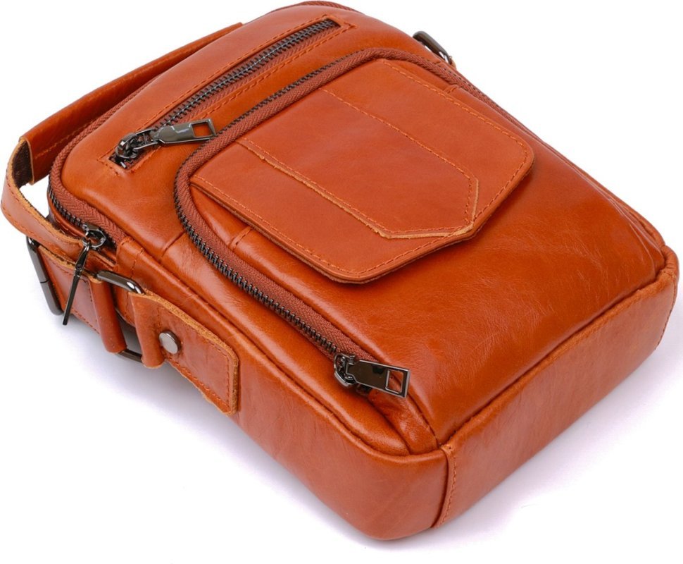 Рыжая мужская сумка-барсетка из натуральной кожи на плечо Vintage (20693)