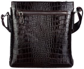 Мужская кожаная сумка-планшет коричневого цвета с тиснением под крокодила DESISAN 81528