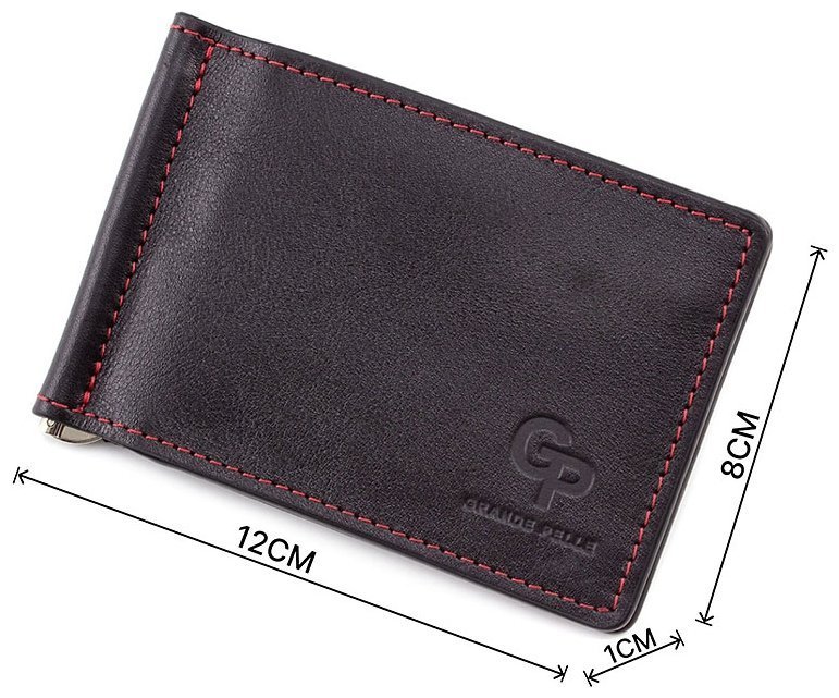 Затиск з чорної гладкої шкіри Grande Pelle (13158) фото №3 Затиск з чорної гладкої шкіри Grande Pelle (13158) modnotak фото №3