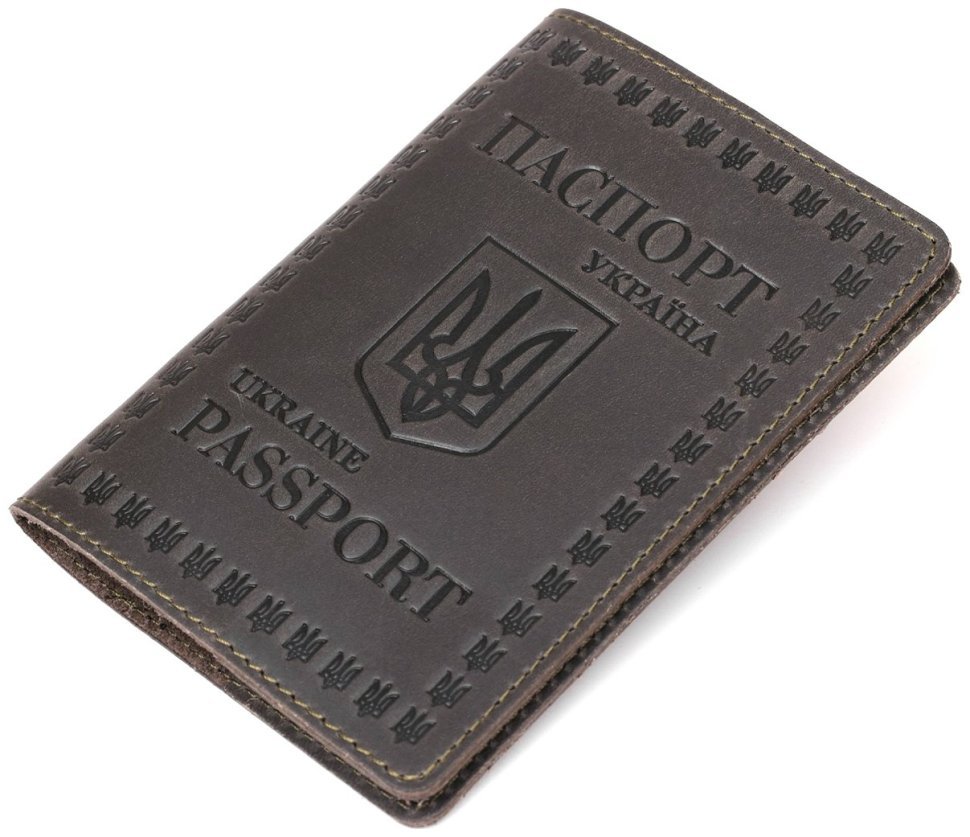 Сіра шкіряна обкладинка для паспорта з гербом України - Shvigel (2416132) modnotak фото №9
