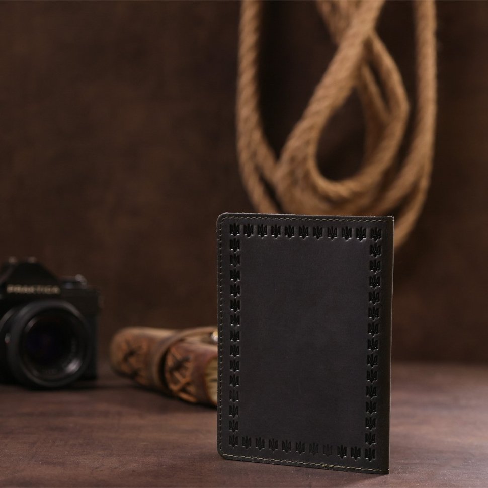 Сіра шкіряна обкладинка для паспорта з гербом України - Shvigel (2416132) modnotak фото №15