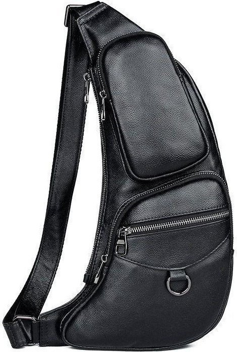 Чоловіча сумка-слінг через плече з гладкої шкіри чорного кольору Vintage (20204)