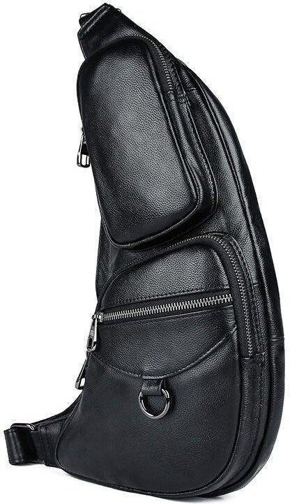 Чоловіча сумка-слінг через плече з гладкої шкіри чорного кольору Vintage (20204)