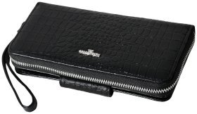 Кожаний клатч на молнии с фактурой под крокодила Vip Collection 102628 (черный)