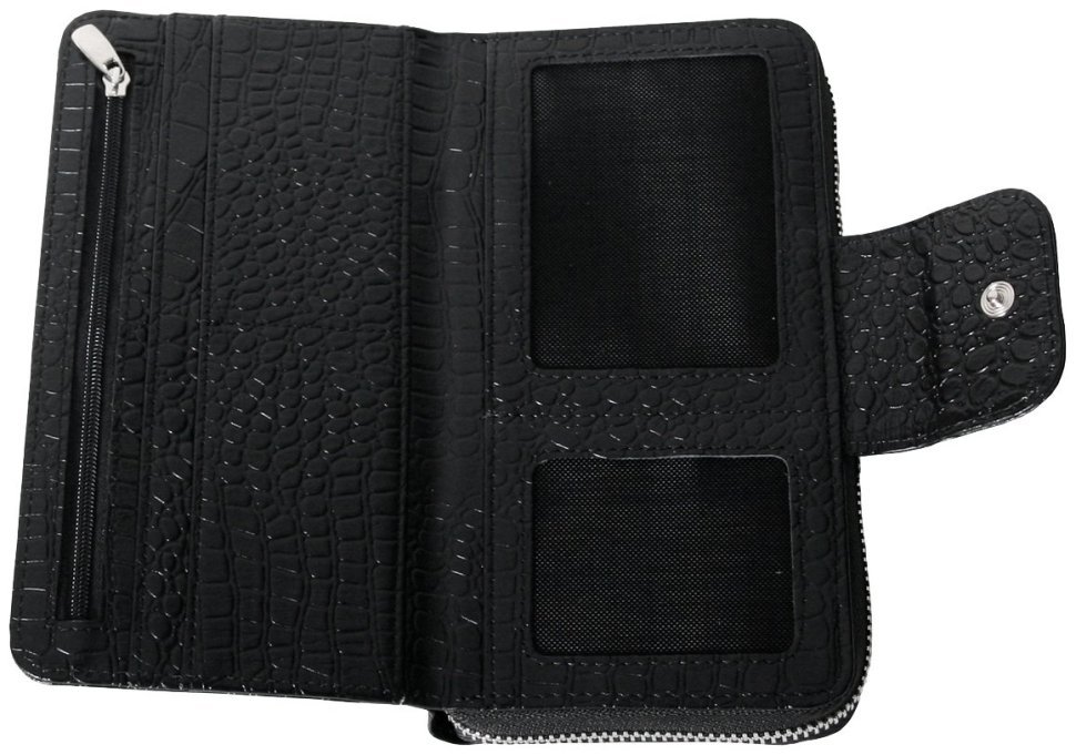 Шкіряний клатч на блискавці з фактурою під крокодила Vip Collection 102628 (чорний) modnotak фото №3