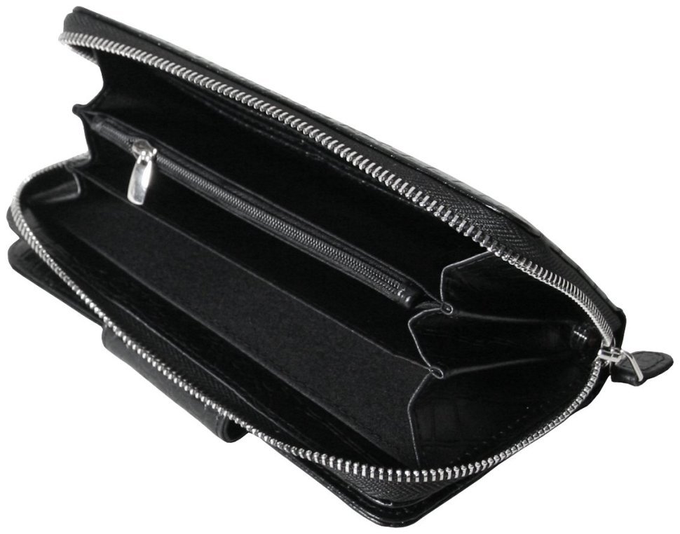 Шкіряний клатч на блискавці з фактурою під крокодила Vip Collection 102628 (чорний) modnotak фото №4