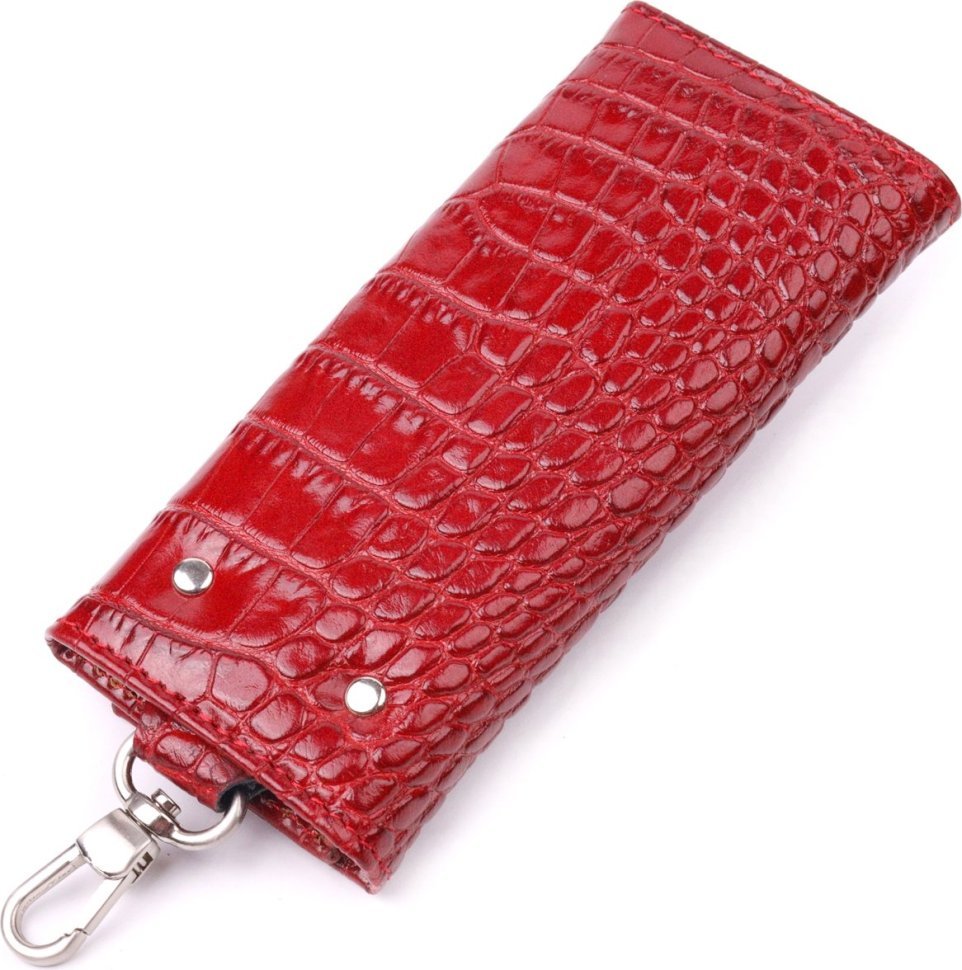Червона жіноча ключниця з натуральної шкіри з тисненням під крокодила KARYA (2421426)