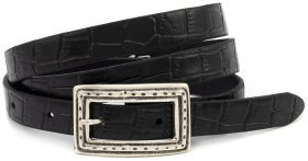 Вузький жіночий шкіряний ремінь під шкіру крокодила Leather Collection 21207 чорний