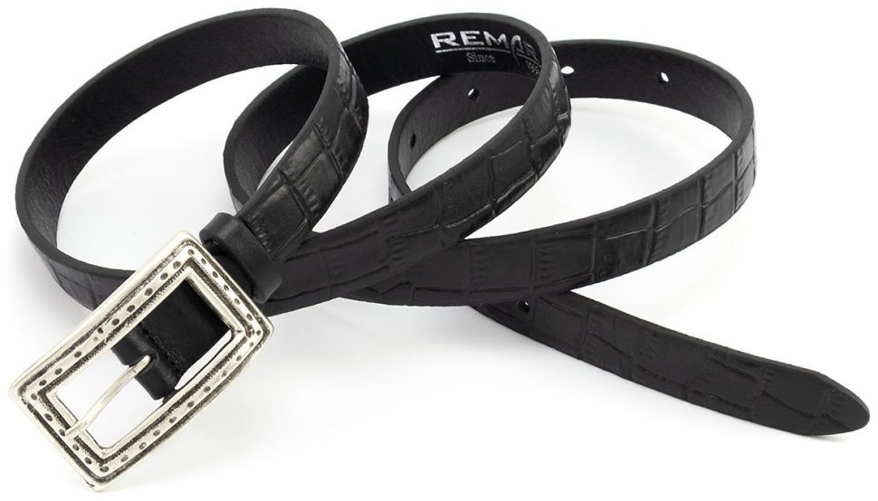 Женский узкий кожаный ремень под кожу крокодила Leather Collection 21207 черный modnotak фото №3