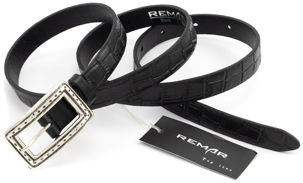 Женский узкий кожаный ремень под кожу крокодила Leather Collection 21207 черный modnotak фото №4