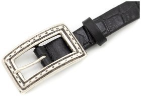 Вузький жіночий шкіряний ремінь під шкіру крокодила Leather Collection 21207 чорний