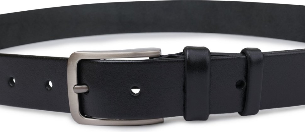 Кожаный мужской ремень черного цвета с прямоугольной пряжкой Vintage (2420721)