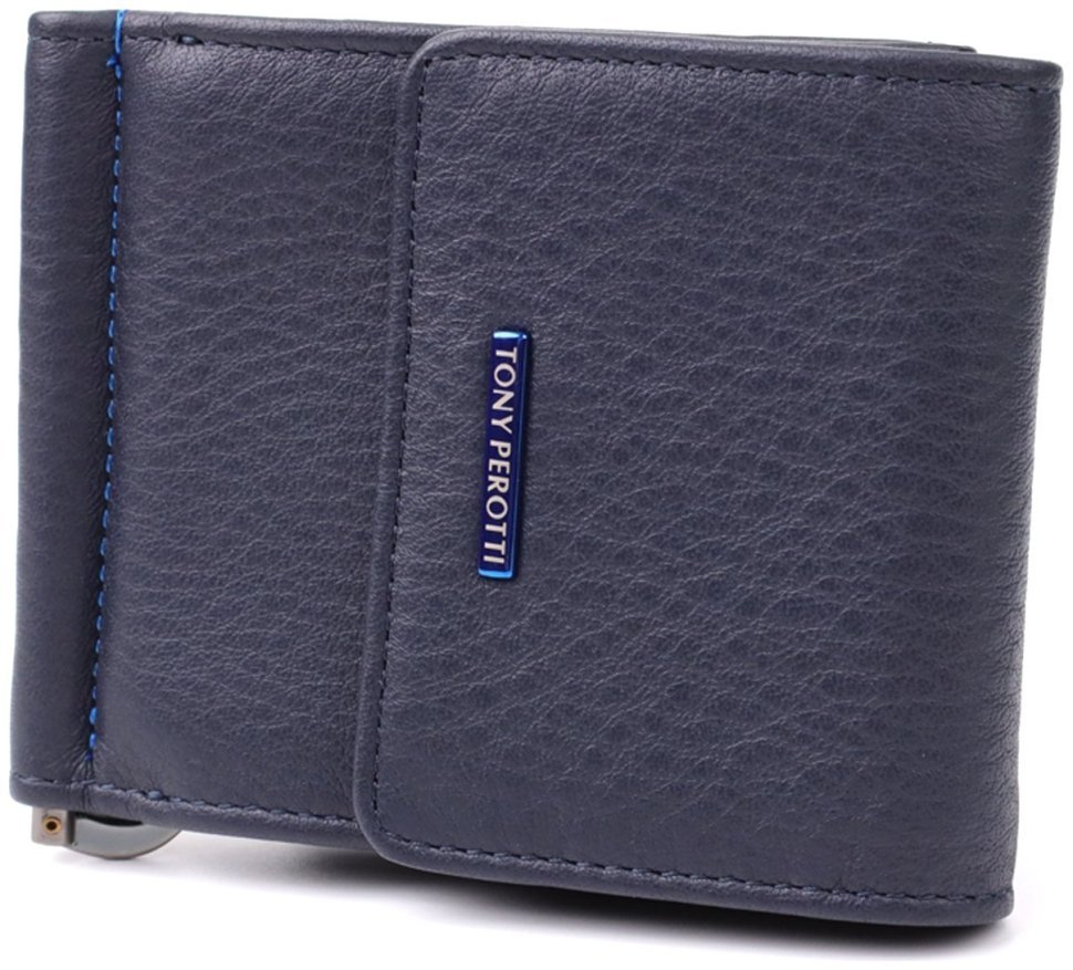 Мужской зажим с монетницей из натуральной кожи синего цвета Tony Perotti 103328 Италия modnotak фото №1