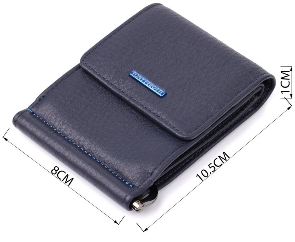 Мужской зажим с монетницей из натуральной кожи синего цвета Tony Perotti 103328 Италия modnotak фото №3