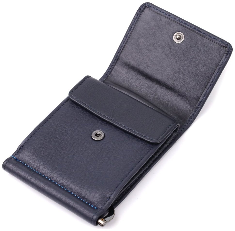 Мужской зажим с монетницей из натуральной кожи синего цвета Tony Perotti 103328 Италия modnotak фото №6