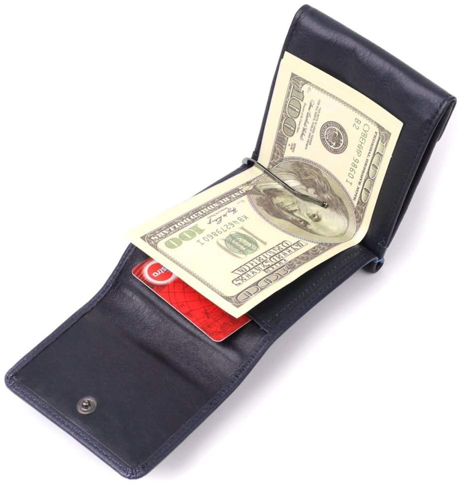 Мужской зажим с монетницей из натуральной кожи синего цвета Tony Perotti 103328 Италия modnotak фото №9