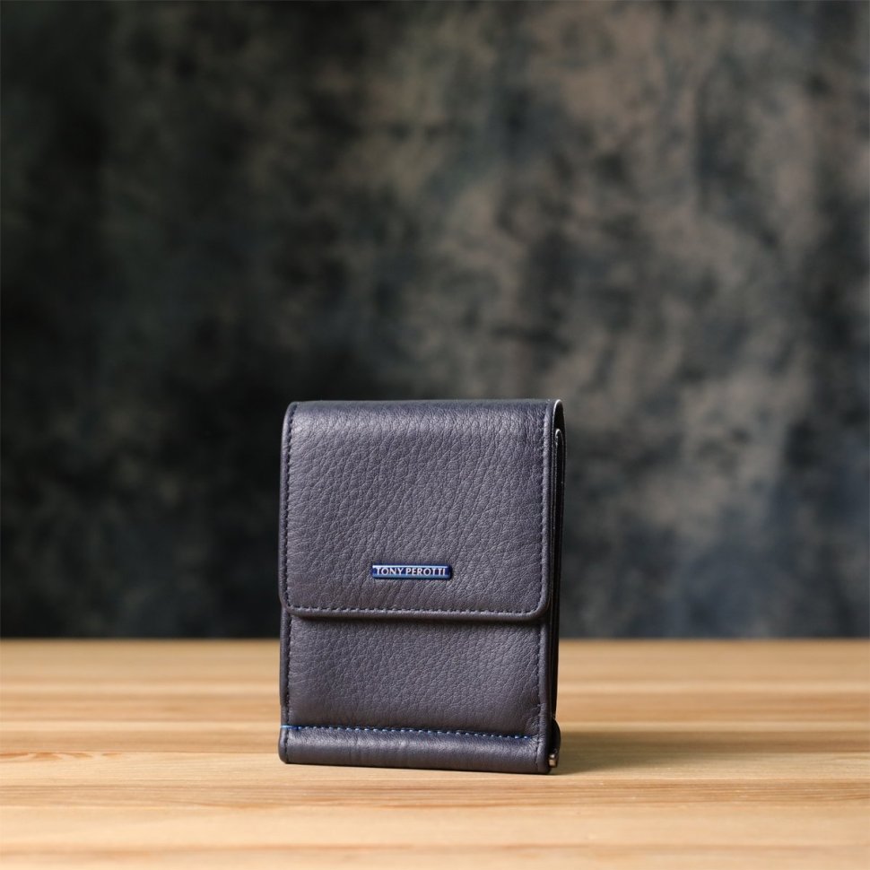 Мужской зажим с монетницей из натуральной кожи синего цвета Tony Perotti 103328 Италия modnotak фото №10