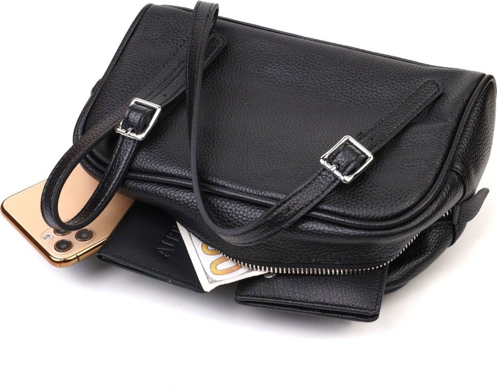 Чорна жіноча сумка з натуральної шкіри зі знімними ручками з натуральної шкіри Vintage (2422078)