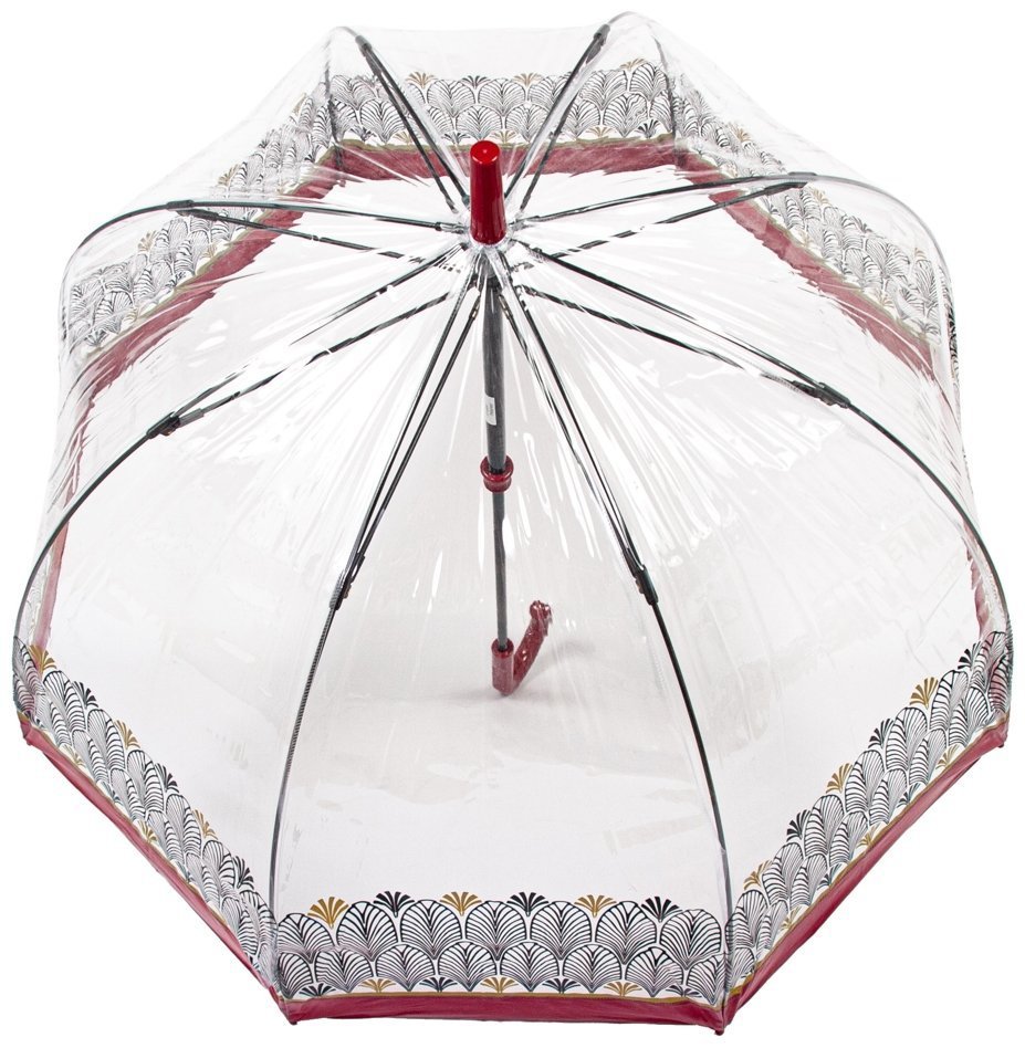 Зонт женский Fulton L042 Birdcage-2 Art Deco (Трость, механика, прозрачный с акцентной красной полосой и принтом) 94128 modnotak фото №2