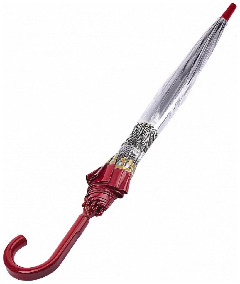 Зонт женский Fulton L042 Birdcage-2 Art Deco (Трость, механика, прозрачный с акцентной красной полосой и принтом) 94128 modnotak фото №4