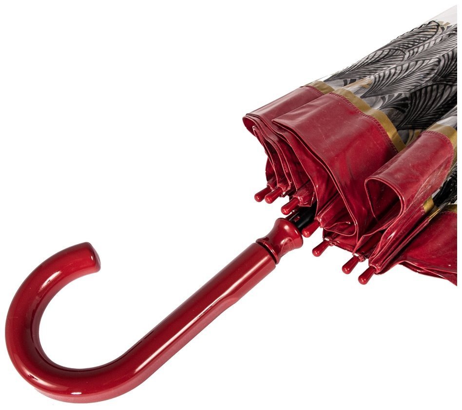 Зонт женский Fulton L042 Birdcage-2 Art Deco (Трость, механика, прозрачный с акцентной красной полосой и принтом) 94128 modnotak фото №5