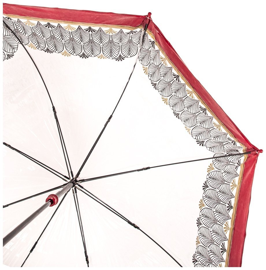 Зонт женский Fulton L042 Birdcage-2 Art Deco (Трость, механика, прозрачный с акцентной красной полосой и принтом) 94128 modnotak фото №6