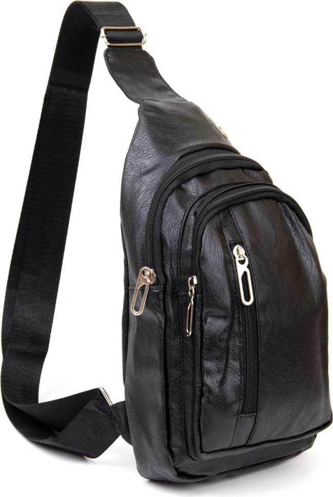 Черная мужская сумка-слинг из кожзаменителя Vintage (20511)