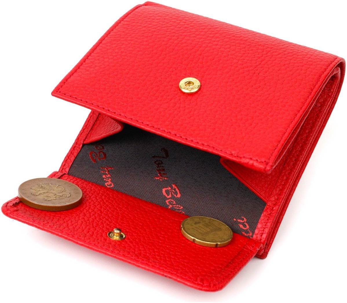 Небольшой женский кошелек из натуральной кожи красного цвета на кнопке Tony Bellucci (2422011)
