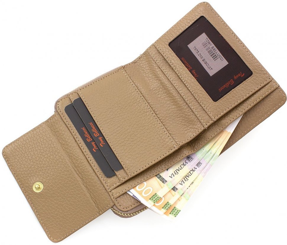 Якісний гаманець бежевого кольору з фактурної шкіри Tony Bellucci (10798)
