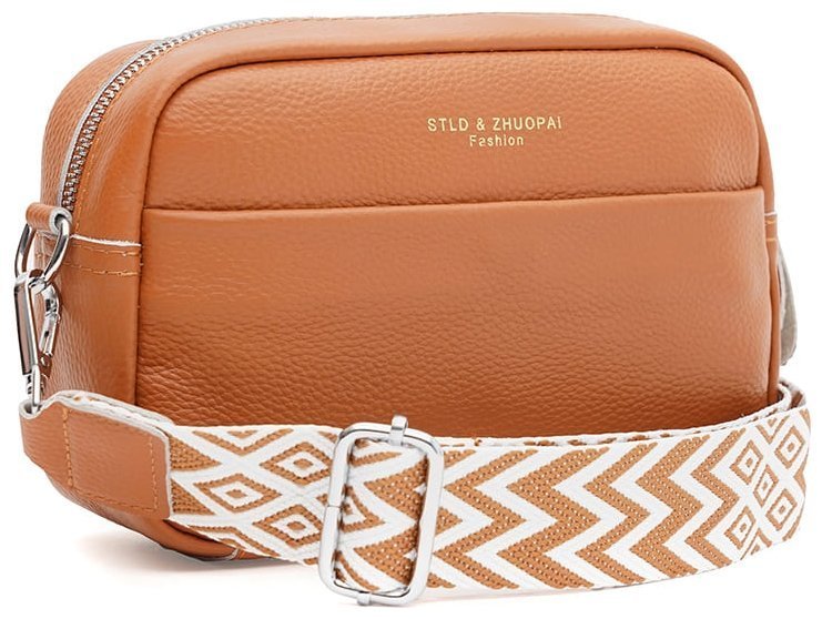 Кросбоді сумка для жінок на 1 відділення з текстильним плечовим ременем Borsa Leather 104528 руда modnotak фото №1