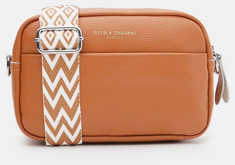 Кросбоді сумка для жінок на 1 відділення з текстильним плечовим ременем Borsa Leather 104528 руда modnotak фото №2