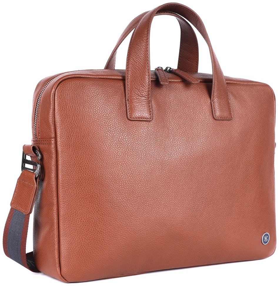 Надежная мужская сумка из натуральной фактурной кожи для ноутбука Brampton London Maven  94528 (рыжего цвета, до 14") modnotak фото №3