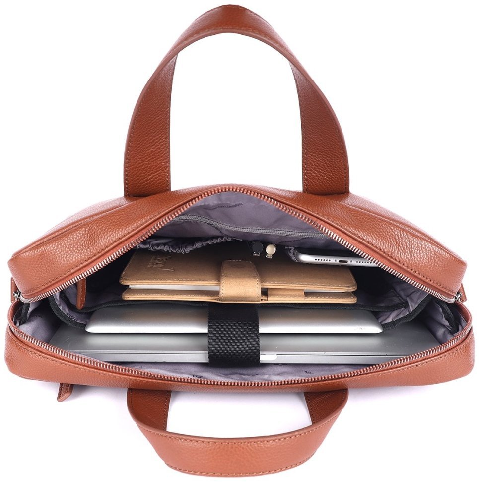 Надежная мужская сумка из натуральной фактурной кожи для ноутбука Brampton London Maven  94528 (рыжего цвета, до 14") modnotak фото №7