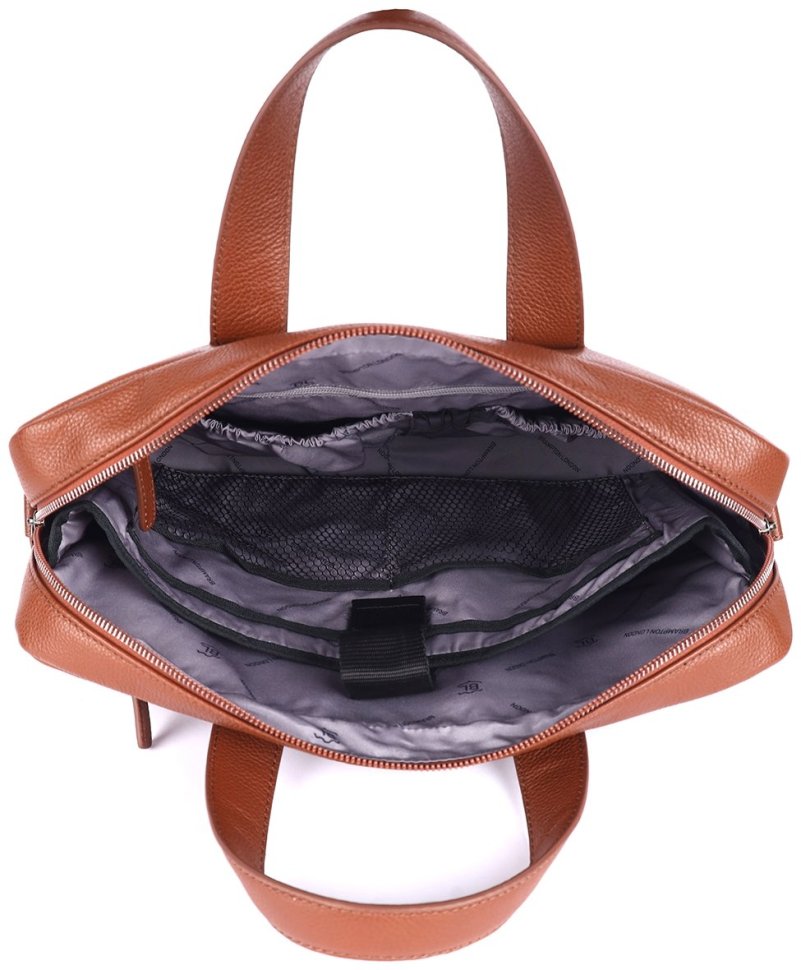 Надежная мужская сумка из натуральной фактурной кожи для ноутбука Brampton London Maven  94528 (рыжего цвета, до 14") modnotak фото №8