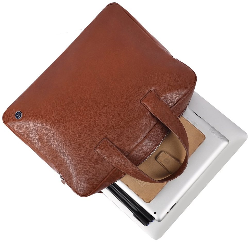 Надежная мужская сумка из натуральной фактурной кожи для ноутбука Brampton London Maven  94528 (рыжего цвета, до 14") modnotak фото №10