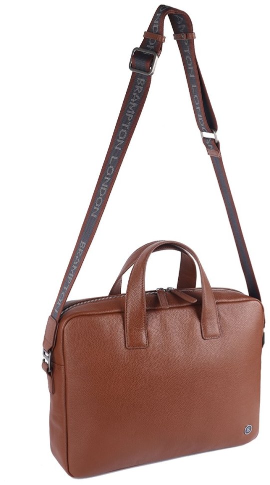 Надежная мужская сумка из натуральной фактурной кожи для ноутбука Brampton London Maven  94528 (рыжего цвета, до 14") modnotak фото №13