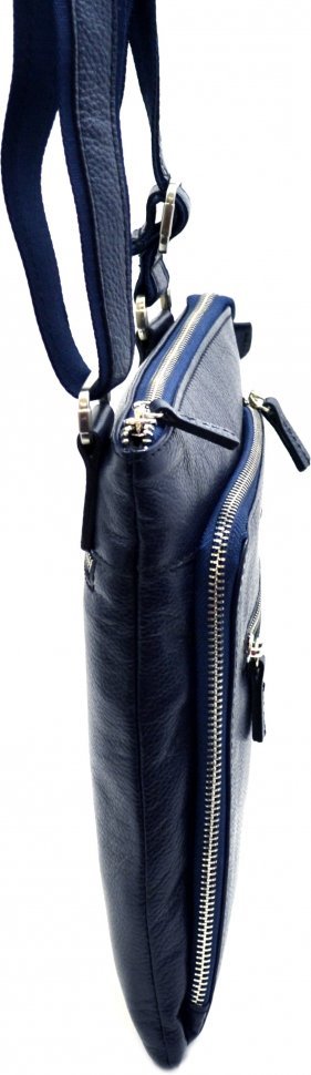 Синя чоловіча сумка з м'якої шкіри на блискавці через плече Desisan (19215)