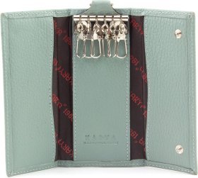 Кожаная ключница мятного цвета с фиксацией на кнопки KARYA (17598)