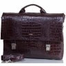 Чоловічий портфель під документи з коричневої шкіри з фактурою під крокодила DESISAN (19119) - 6