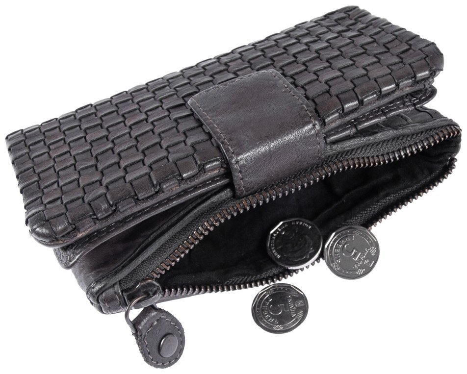 Вместительный женский винтажный кошелек из натуральной плетеной кожи на кнопке Ashwood D83 серого цвета 95428 фото №7 Вместительный женский винтажный кошелек из натуральной плетеной кожи на кнопке Ashwood D83 серого цвета 95428 modnotak фото №7