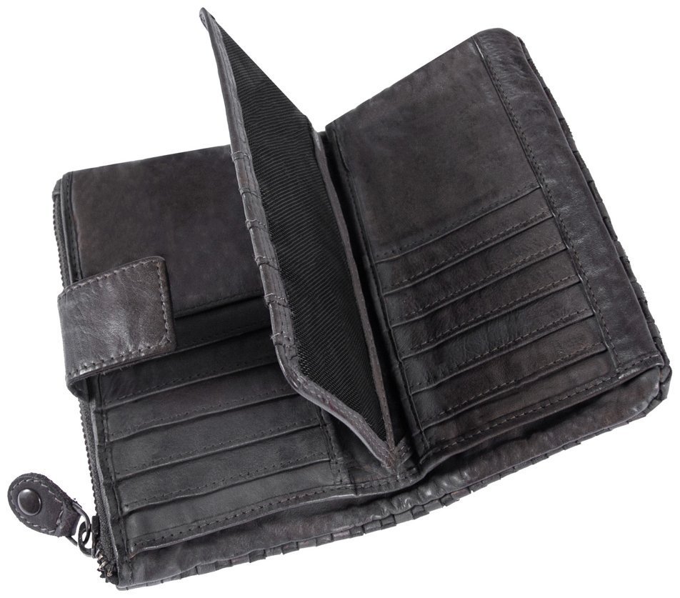 Вместительный женский винтажный кошелек из натуральной плетеной кожи на кнопке Ashwood D83 серого цвета 95428 фото №8 Вместительный женский винтажный кошелек из натуральной плетеной кожи на кнопке Ashwood D83 серого цвета 95428 modnotak фото №8