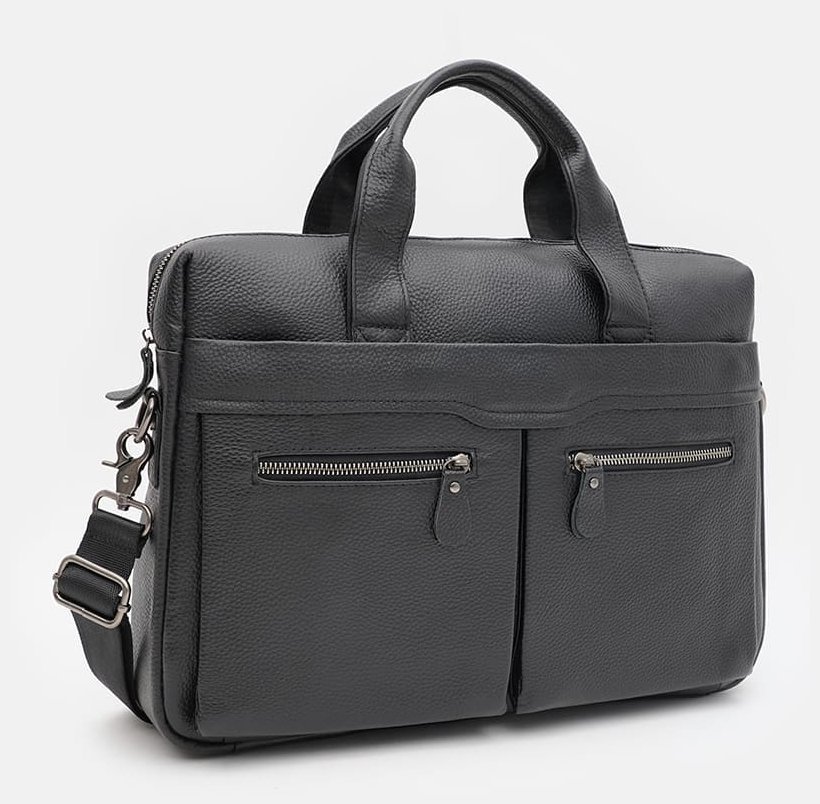 Деловая мужская сумка из натуральной кожи черного цвета для ноутбука до 15" Borsa Leather 95528 modnotak фото №2