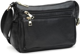 Середня жіноча сумка чорного кольору із зернистої шкіри з однією лямкою на плече Keizer (21273)