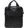 Мужская повседневная сумка среднего размера из натуральной черной кожи с ручками Borsa Leather (21396) - 3